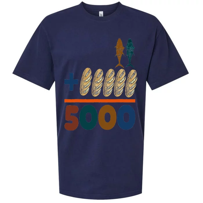 Jesus 2 Fishes 5 Breads 5000 Fed Sueded Cloud Jersey T-Shirt