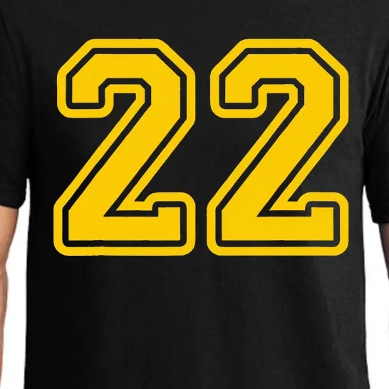 Jersey 22 Golden Yellow Sports Team Jersey Number 22 Pajama Set