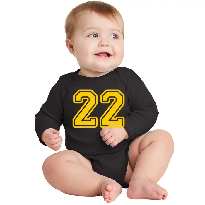 Jersey 22 Golden Yellow Sports Team Jersey Number 22 Baby Long Sleeve Bodysuit