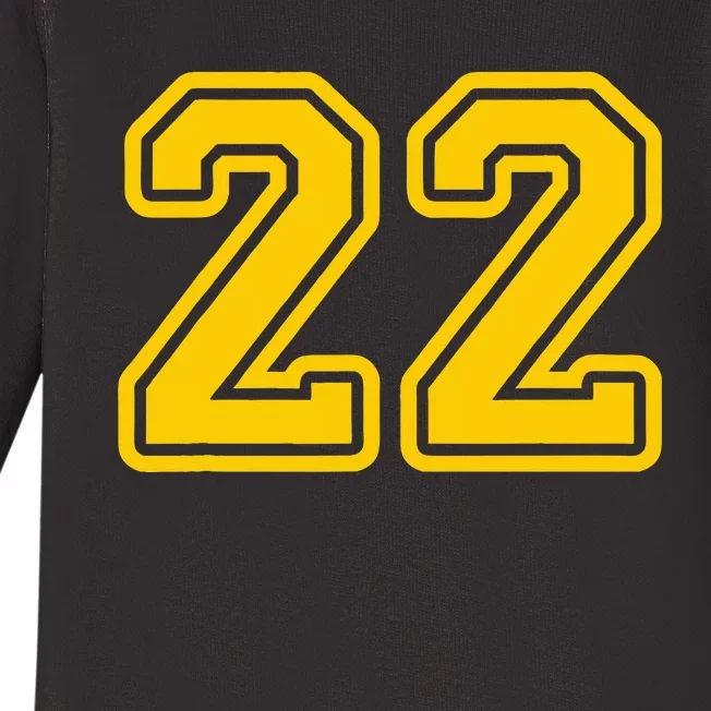 Jersey 22 Golden Yellow Sports Team Jersey Number 22 Baby Long Sleeve Bodysuit