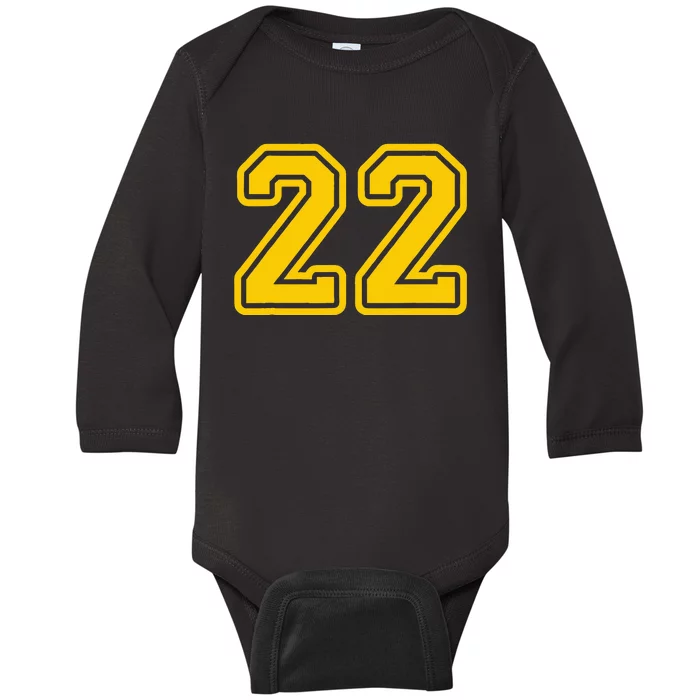 Jersey 22 Golden Yellow Sports Team Jersey Number 22 Baby Long Sleeve Bodysuit