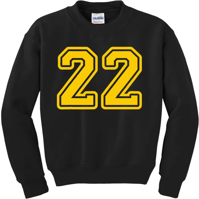 Jersey 22 Golden Yellow Sports Team Jersey Number 22 Kids Sweatshirt