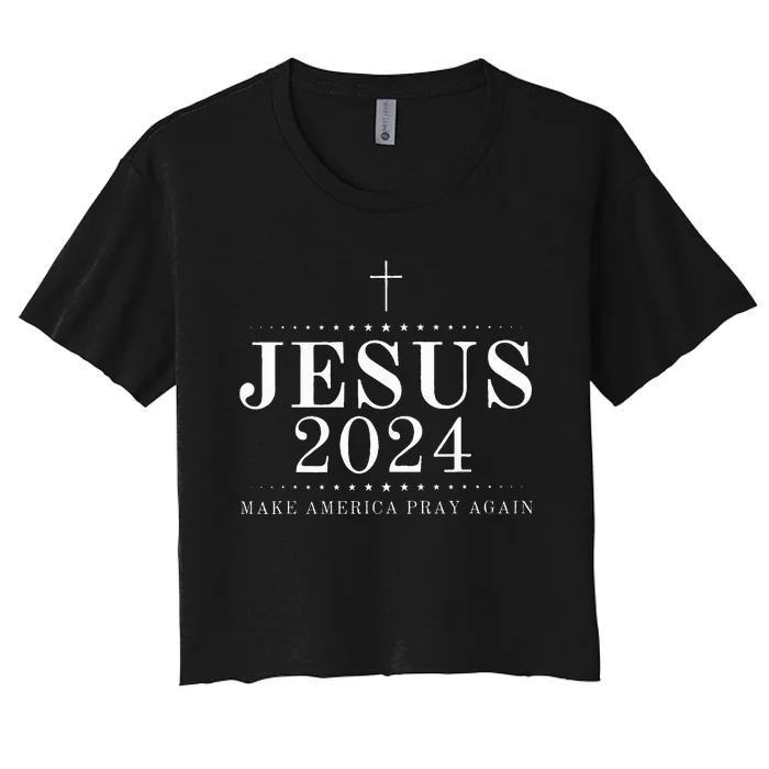 Jesus 2024 Make America Pray Believe Again Christian Flag Women's Crop Top Tee