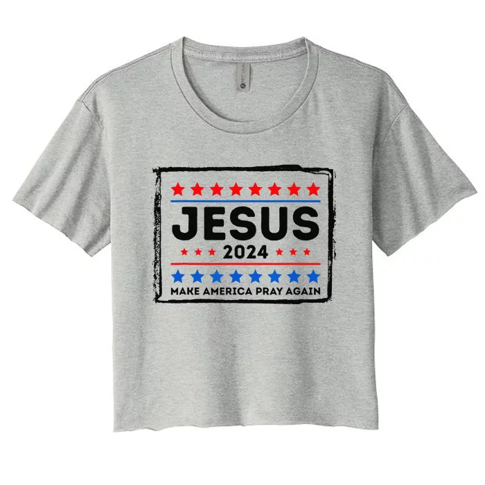 Jesus 2024 Make America Pray Again Funny Christian Women's Crop Top Tee