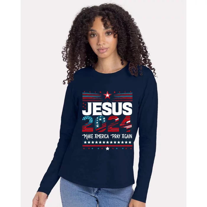 Jesus 2024 Make America Pray Again Womens Cotton Relaxed Long Sleeve T-Shirt