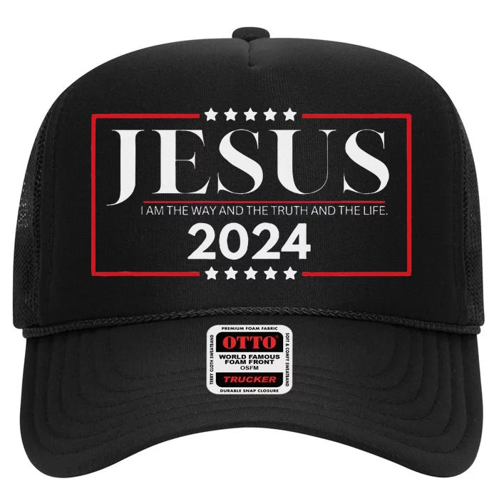 Jesus 2024 The Way Truth Life High Crown Mesh Trucker Hat