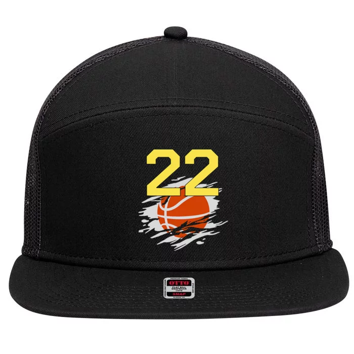 Jersey 22 Yellow Golden Basketball Team Number 22 7 Panel Mesh Trucker Snapback Hat