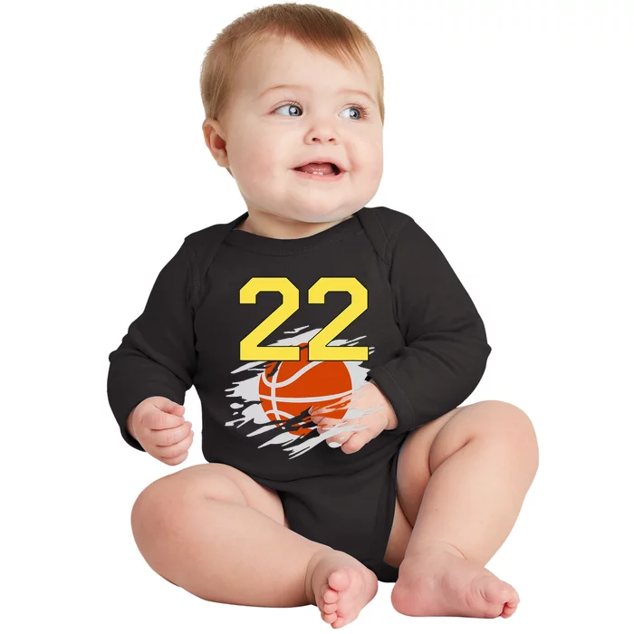 Jersey 22 Yellow Golden Basketball Team Number 22 Baby Long Sleeve Bodysuit