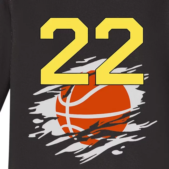 Jersey 22 Yellow Golden Basketball Team Number 22 Baby Long Sleeve Bodysuit