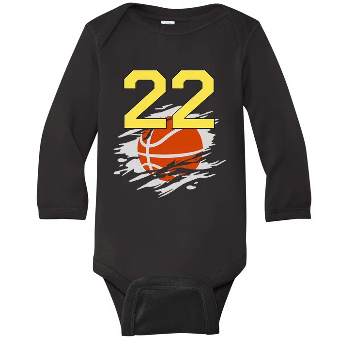 Jersey 22 Yellow Golden Basketball Team Number 22 Baby Long Sleeve Bodysuit