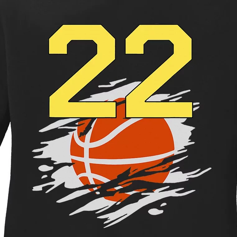 Jersey 22 Yellow Golden Basketball Team Number 22 Ladies Long Sleeve Shirt