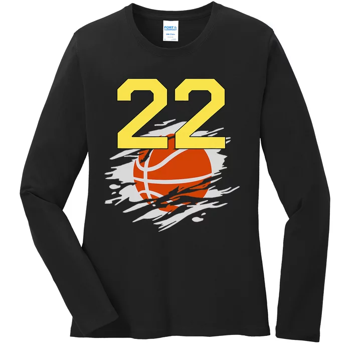 Jersey 22 Yellow Golden Basketball Team Number 22 Ladies Long Sleeve Shirt