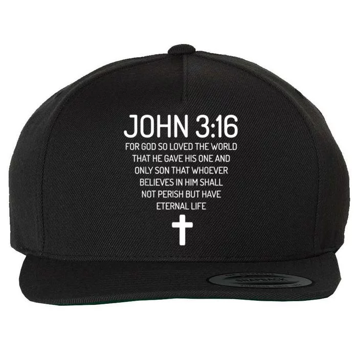 John 3:16 Bible Verse Scripture Christian Wool Snapback Cap