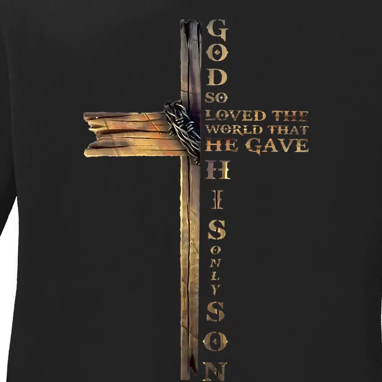 John 316 Christian Cross Bible Ladies Long Sleeve Shirt