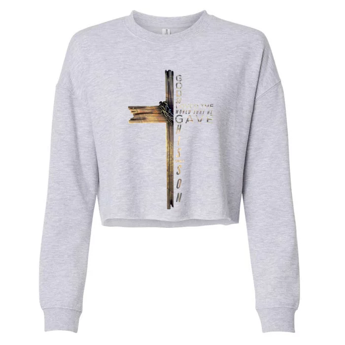 John 3:16 Christian Cross Bible Gift Cropped Pullover Crew