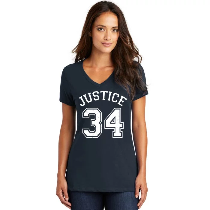 Justice 34 Counts Conviction Trump Women's V-Neck T-Shirt