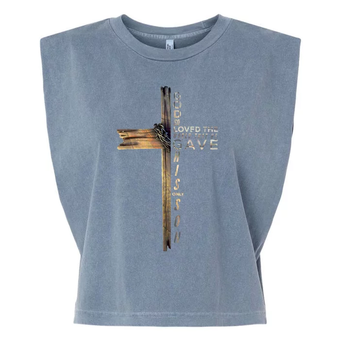 John 3:16 Christian Cross Bible Garment-Dyed Women's Muscle Tee