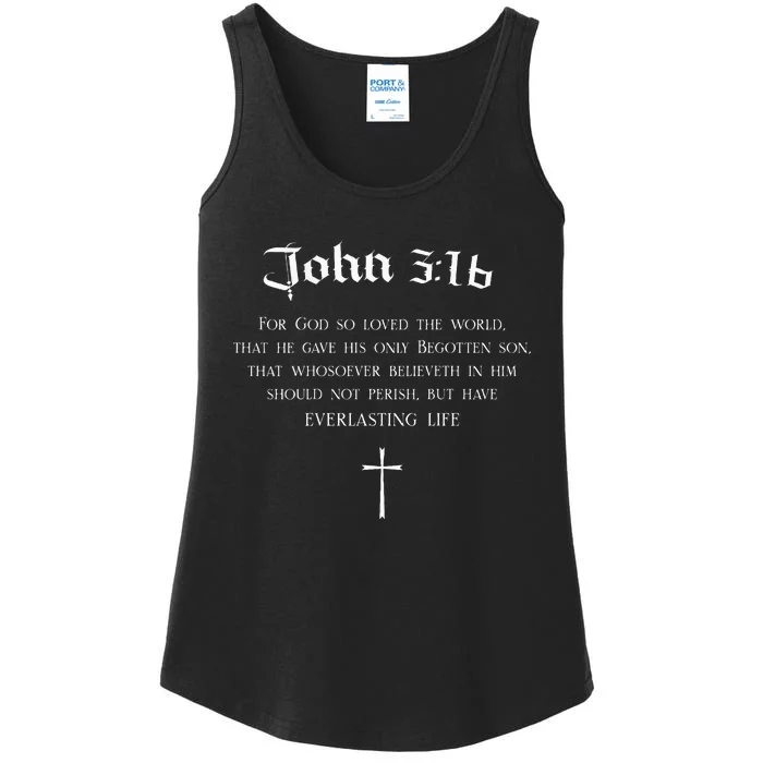 John 316 Christian Bible Verse Wwjd Religious Back Design Ladies Essential Tank