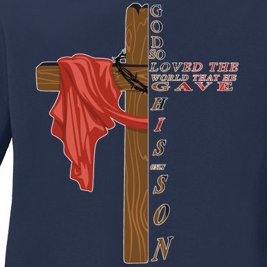 John 3:16 Christian Cross Bible Ladies Missy Fit Long Sleeve Shirt