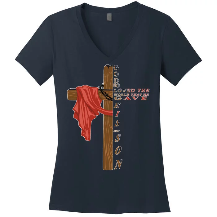 John 3:16 Christian Cross Bible Women's V-Neck T-Shirt