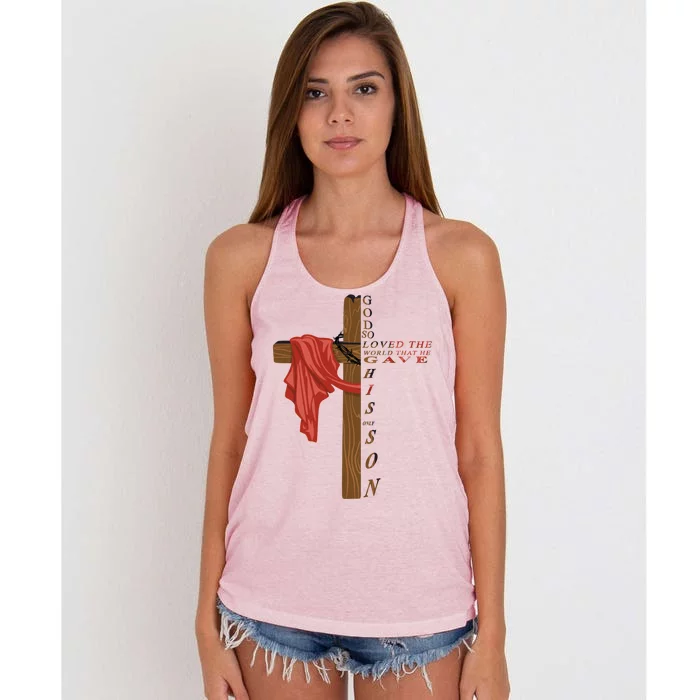 John 3:16 Christian Cross Bible Women's Knotted Racerback Tank