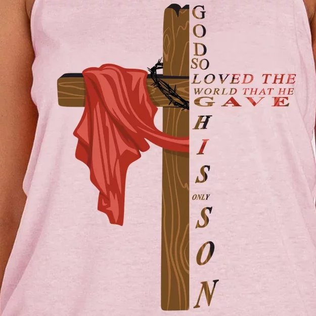 John 3:16 Christian Cross Bible Women's Knotted Racerback Tank