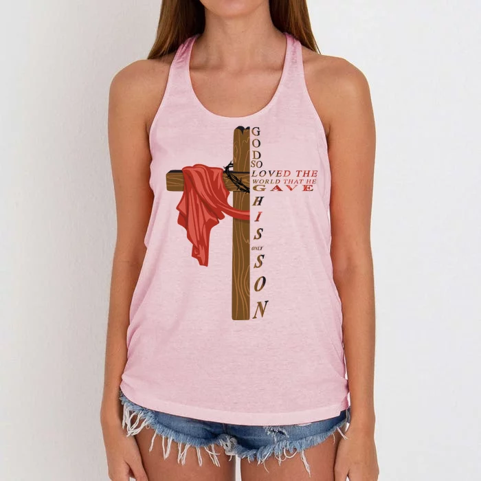 John 3:16 Christian Cross Bible Women's Knotted Racerback Tank