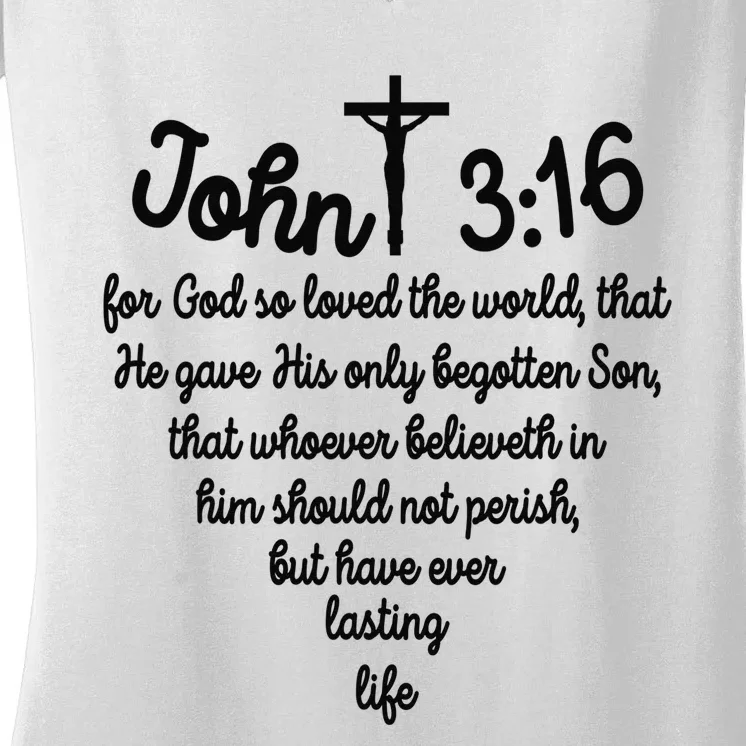 John 316 For God So Loved The World Jesus Christian Women's V-Neck T-Shirt