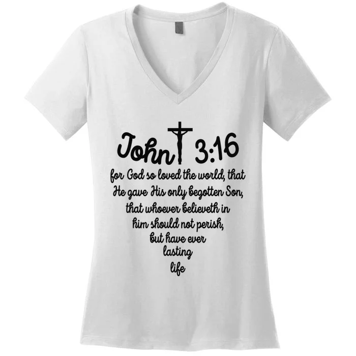 John 316 For God So Loved The World Jesus Christian Women's V-Neck T-Shirt