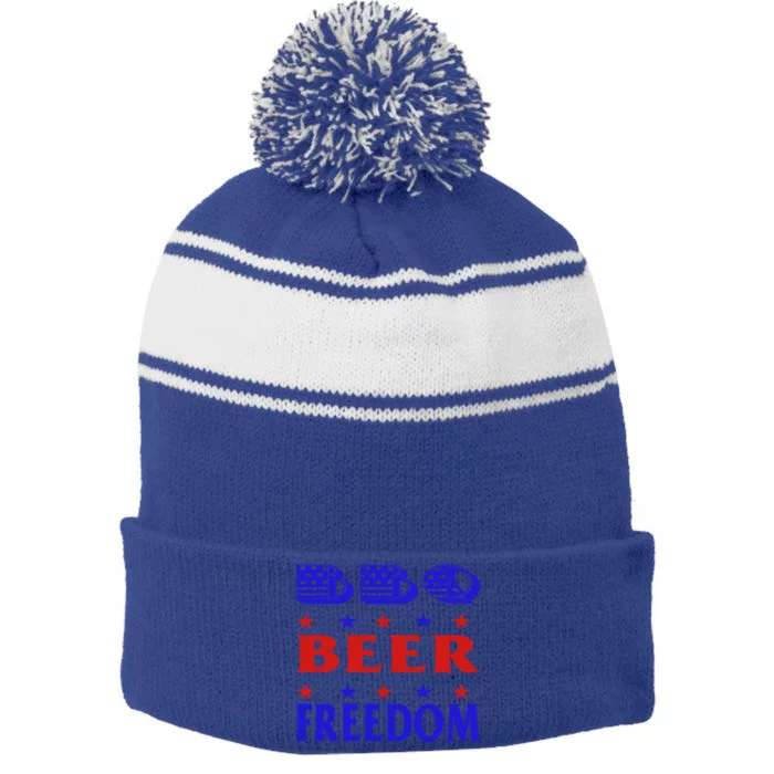 July 4 Celebrate Freedom Good Beer Great Bbq Gift Stripe Pom Pom Beanie