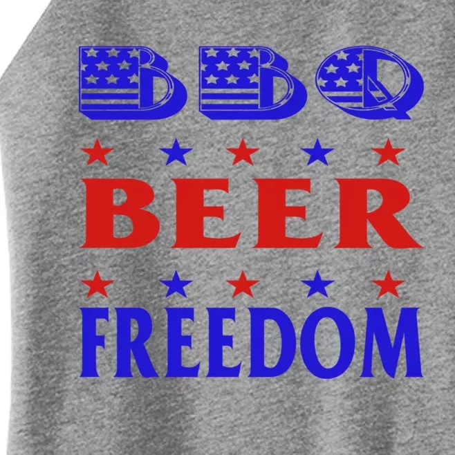 July 4 Celebrate Freedom Good Beer Great Bbq Gift Women’s Perfect Tri Rocker Tank