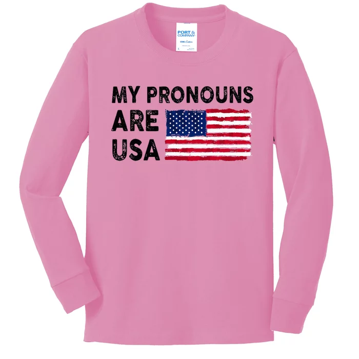 July 4th Funny My Pronouns Are Usa Kids Long Sleeve Shirt