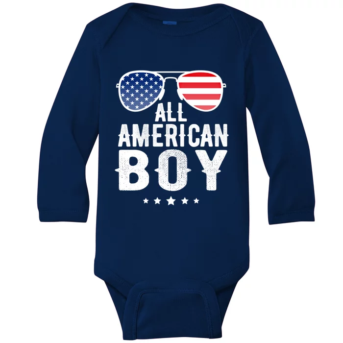 July 4th Freedom Usa Patriotic Vintage All American Cute Gift Baby Long Sleeve Bodysuit