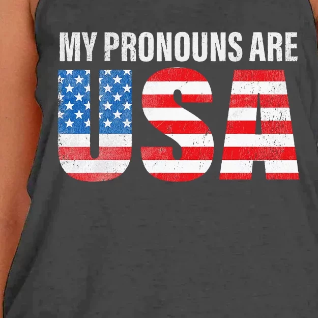 July 4th Funny My Pronouns Are USA 4th Of Jully US Flag Women's Knotted Racerback Tank