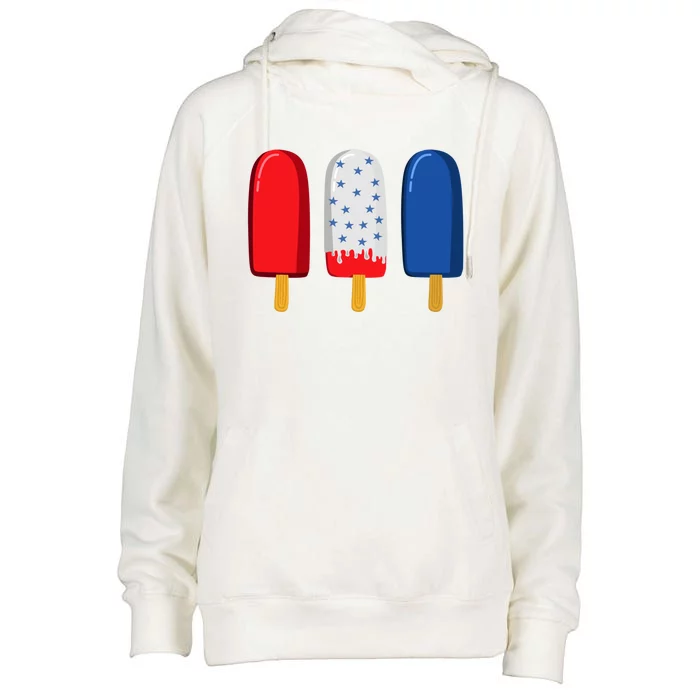 July 4th Gift American Flag Popsicle Great Gift Womens Funnel Neck Pullover Hood