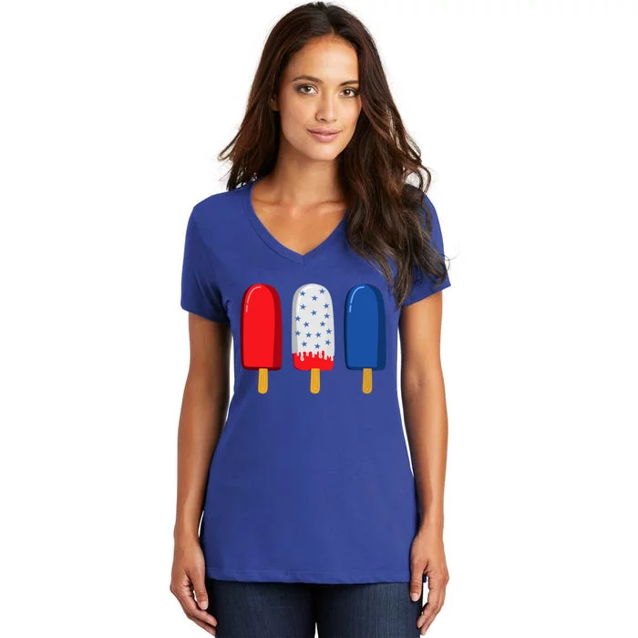 July 4th Gift American Flag Popsicle Great Gift Women's V-Neck T-Shirt