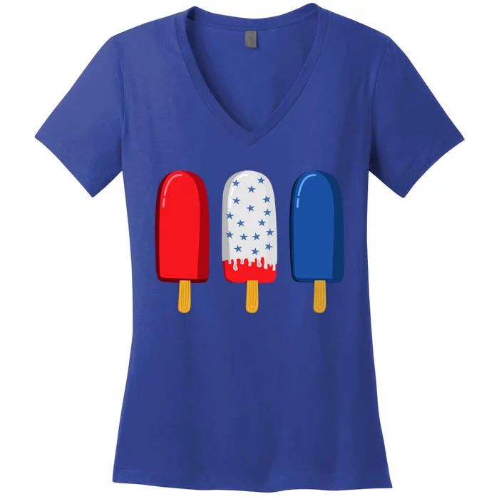 July 4th Gift American Flag Popsicle Great Gift Women's V-Neck T-Shirt