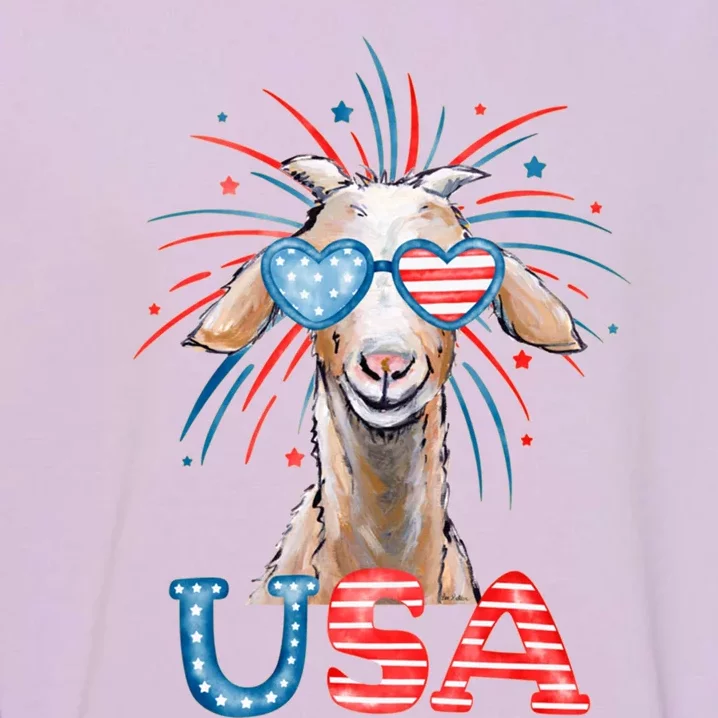 July 4th Goat Patriotic Goat Great Gift Garment-Dyed Sweatshirt