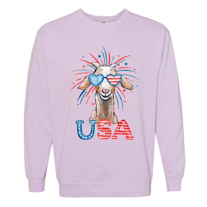 July 4th Goat Patriotic Goat Great Gift Garment-Dyed Sweatshirt