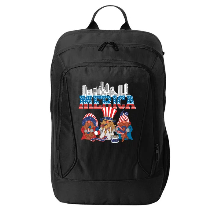 July 4th Gnomes Independence Boston Skyline Us Flag Merica Gift City Backpack