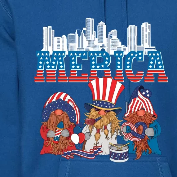 July 4th Gnomes Independence Boston Skyline Us Flag Merica Gift Premium Hoodie