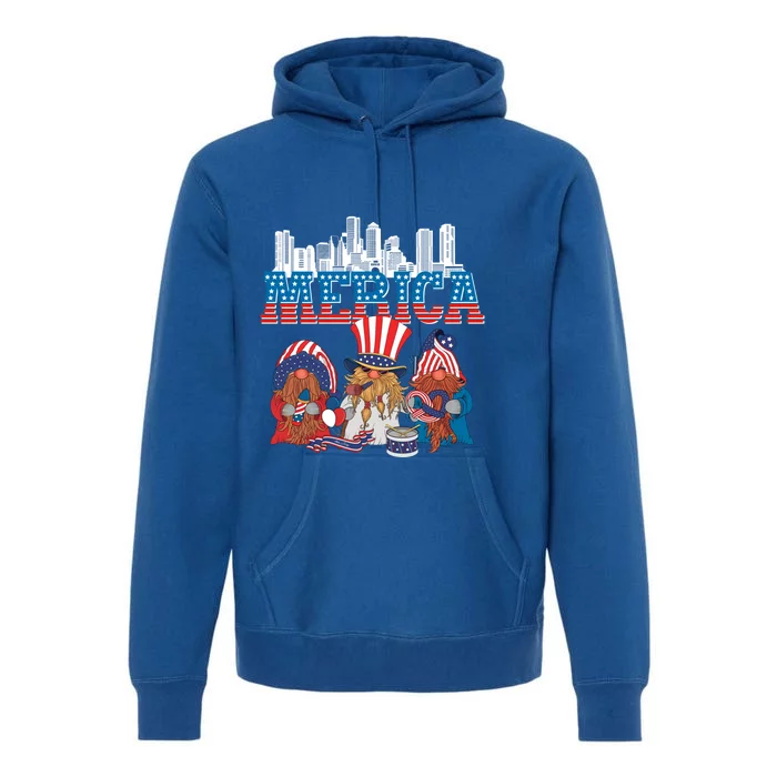 July 4th Gnomes Independence Boston Skyline Us Flag Merica Gift Premium Hoodie