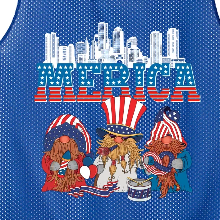 July 4th Gnomes Independence Boston Skyline Us Flag Merica Gift Mesh Reversible Basketball Jersey Tank