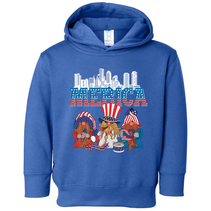 July 4th Gnomes Independence Boston Skyline Us Flag Merica Gift Toddler Hoodie