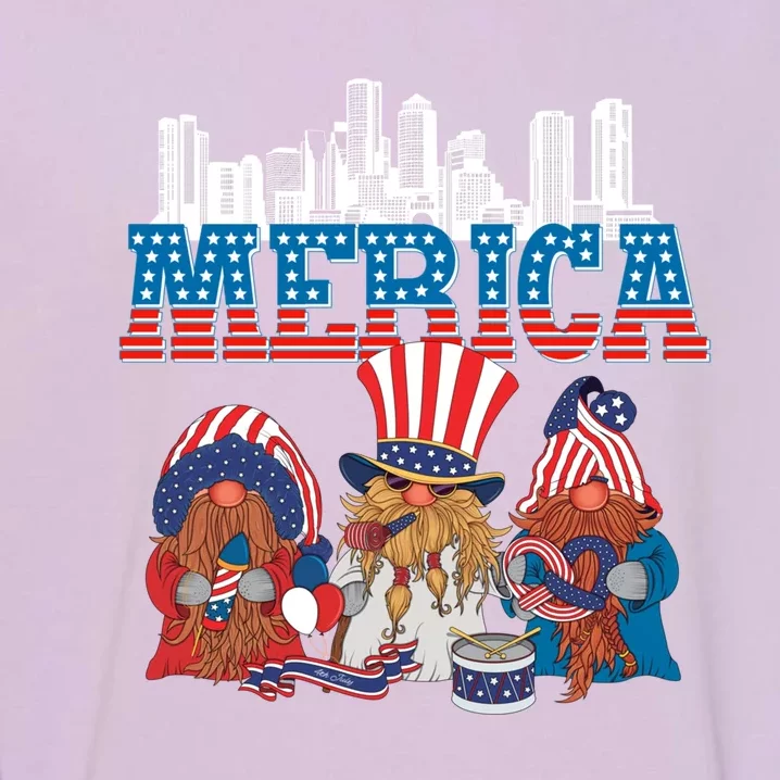 July 4th Gnomes Independence Boston Skyline Us Flag Merica Gift Garment-Dyed Sweatshirt