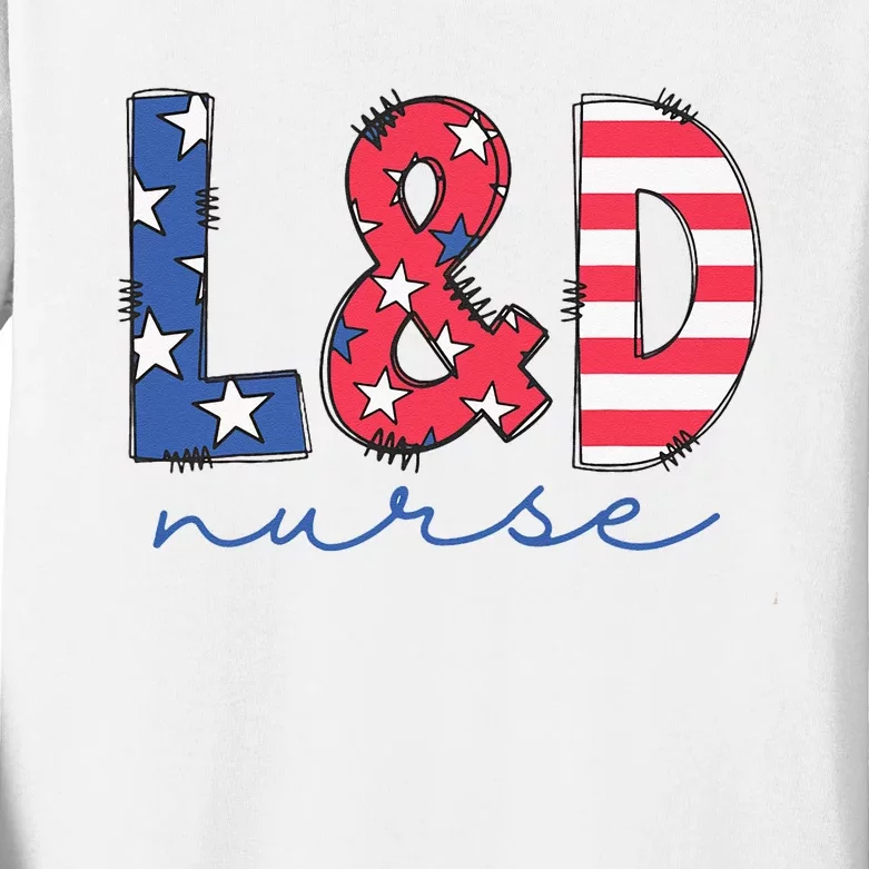 July 4th Labor And Delivery Nurse Patriotic LD Nursing Kids Long Sleeve Shirt