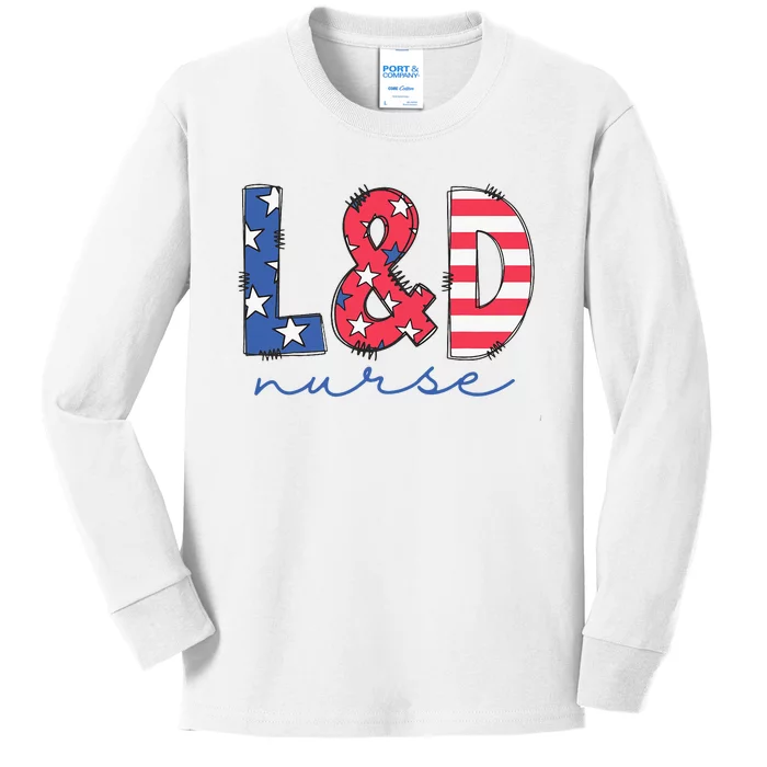 July 4th Labor And Delivery Nurse Patriotic LD Nursing Kids Long Sleeve Shirt