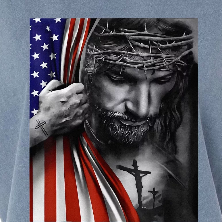 Jesus 4th of July American Flag Christian Faith Christ Lover Garment-Dyed Women's Muscle Tee