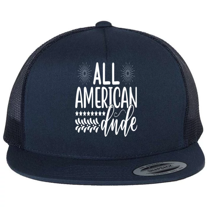 July 4th Patriotic All American Dude Cute Gift Flat Bill Trucker Hat