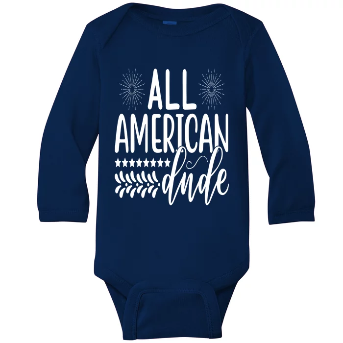 July 4th Patriotic All American Dude Gift Baby Long Sleeve Bodysuit